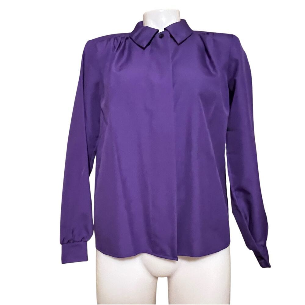Vintage 80’s Purple Hidden Button Front Career Blouse Bedford Fare 6